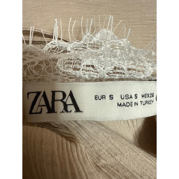 NEW Zara Beige Tan Asymmetrical Cami V Neck Lace One Shoulder Blouse Top Size S - Picture 5 of 7